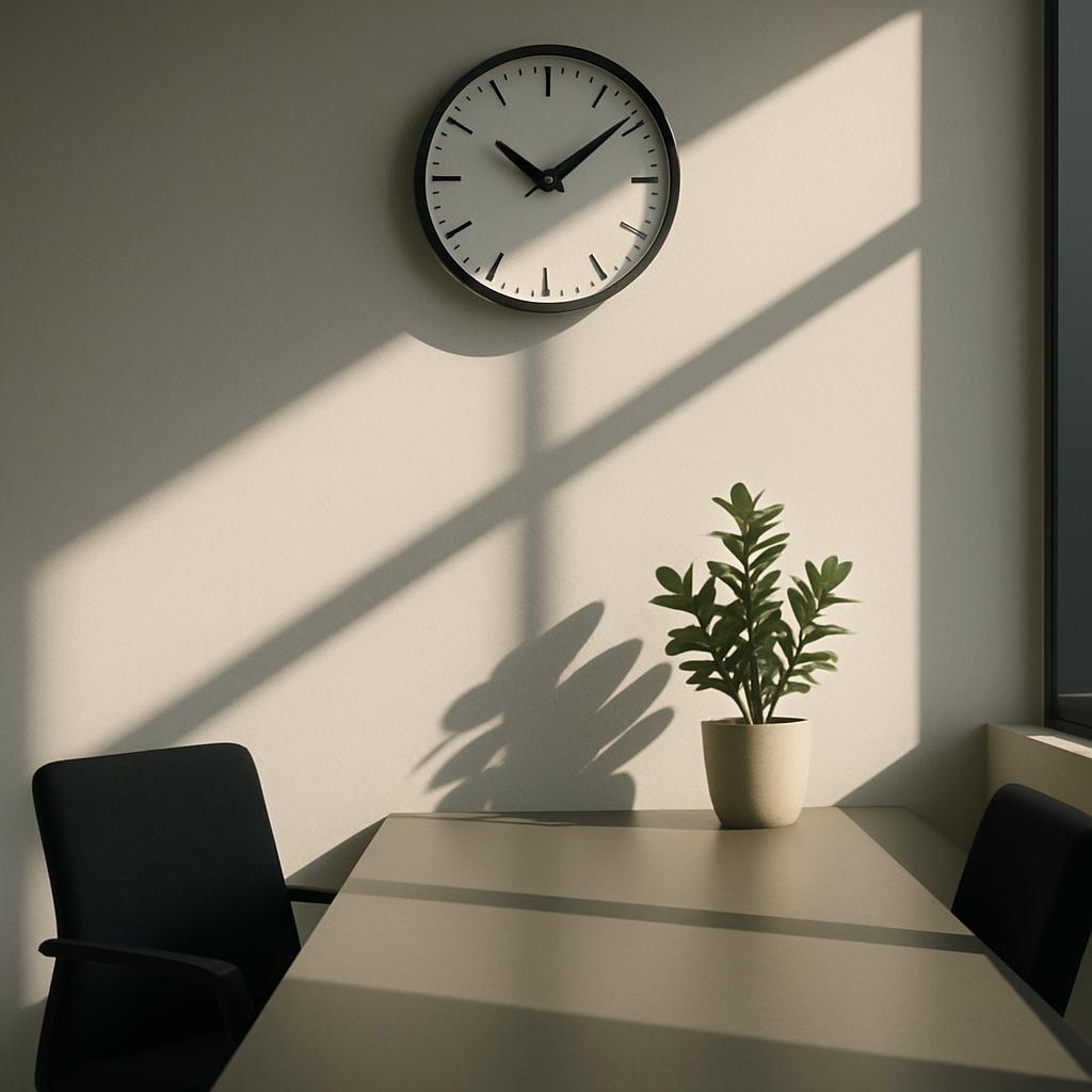A clock in an empty office